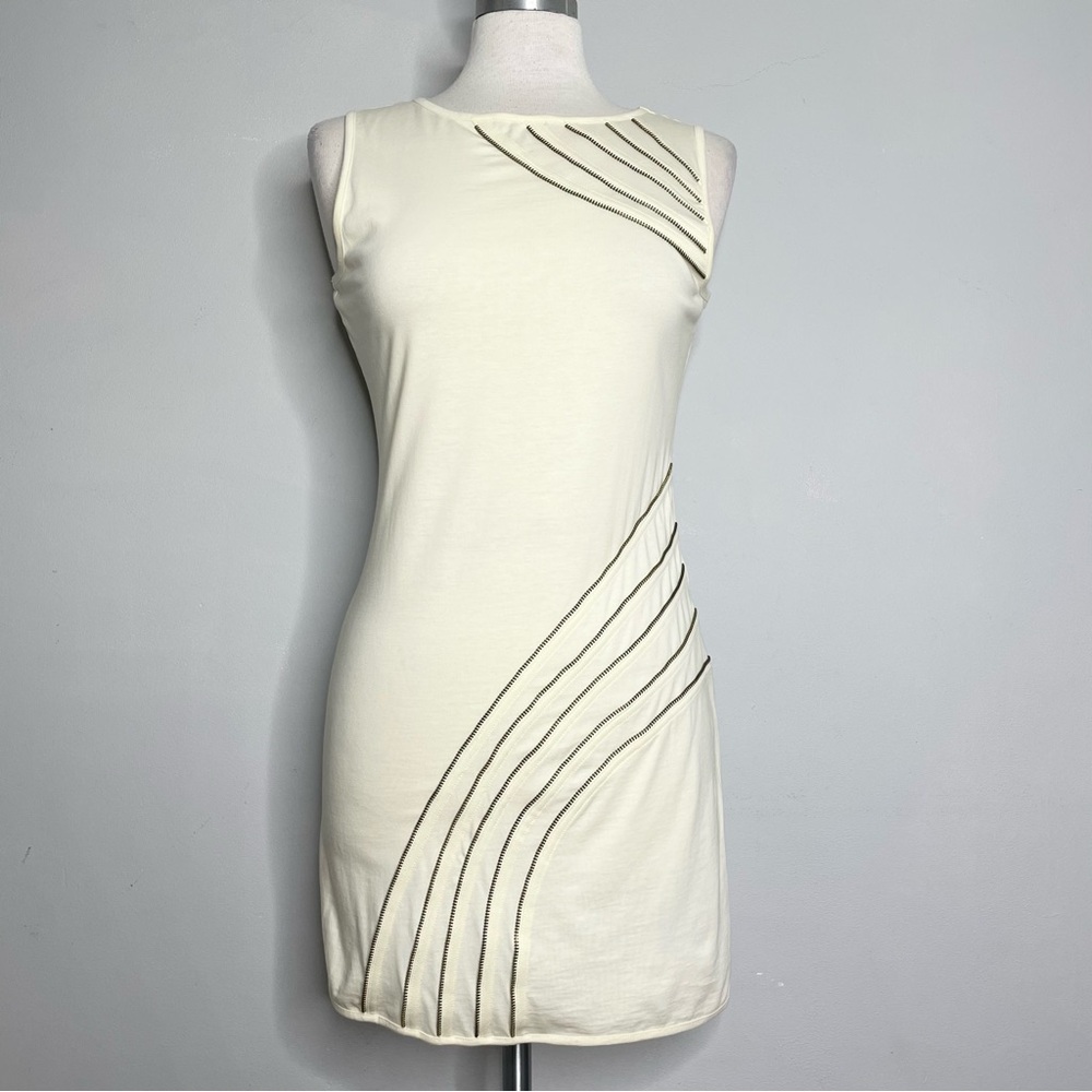 TED BAKER Zip Detail Jersey Tunic Sleeveless Dress Cream